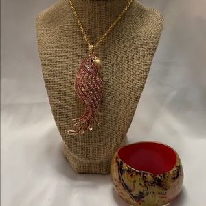 Rhinestone bird and bracelet set